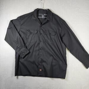 Dickies FLEX Work Shirt XL Black Button Down‎ Utility Uniform Double Pocket